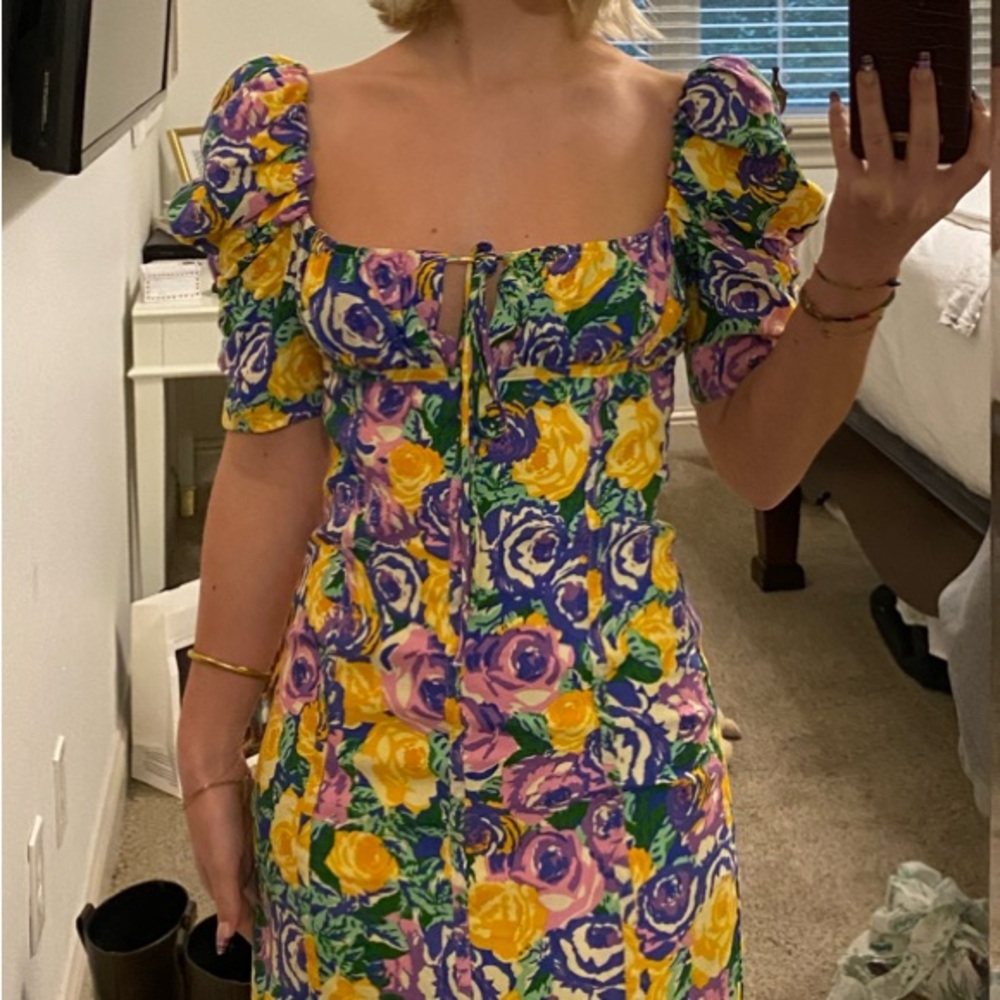 Zara Yellow and Purple Midi Dress